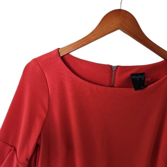 Gabby Style Orange Coral Midi‎ Shift Dress Bell Ruffle 3/4 Sleeve size 6 - Picture 13 of 16